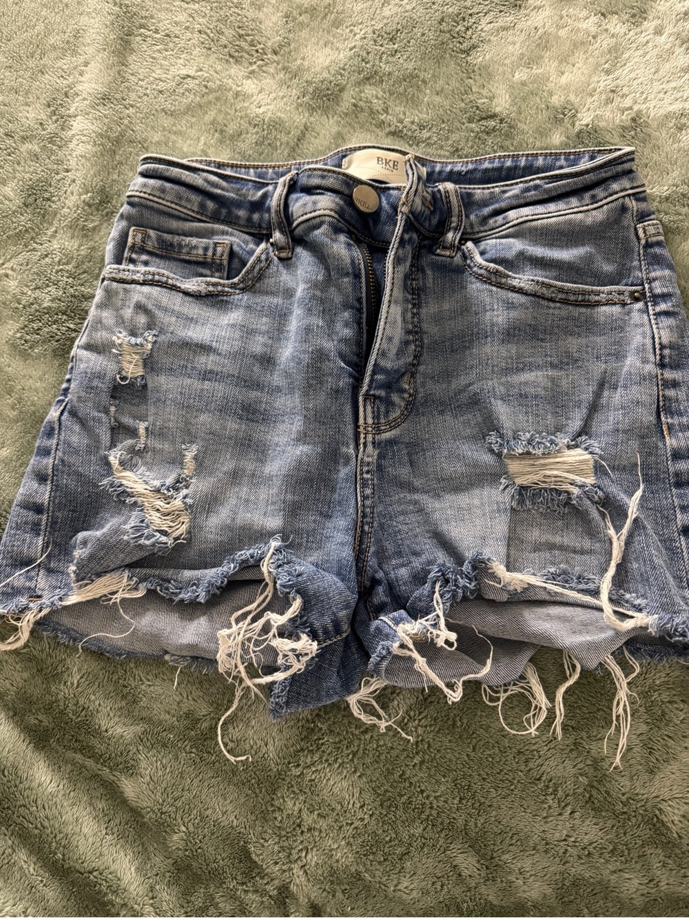 BKE Distressed Light Blue Denim Cutoff Shorts